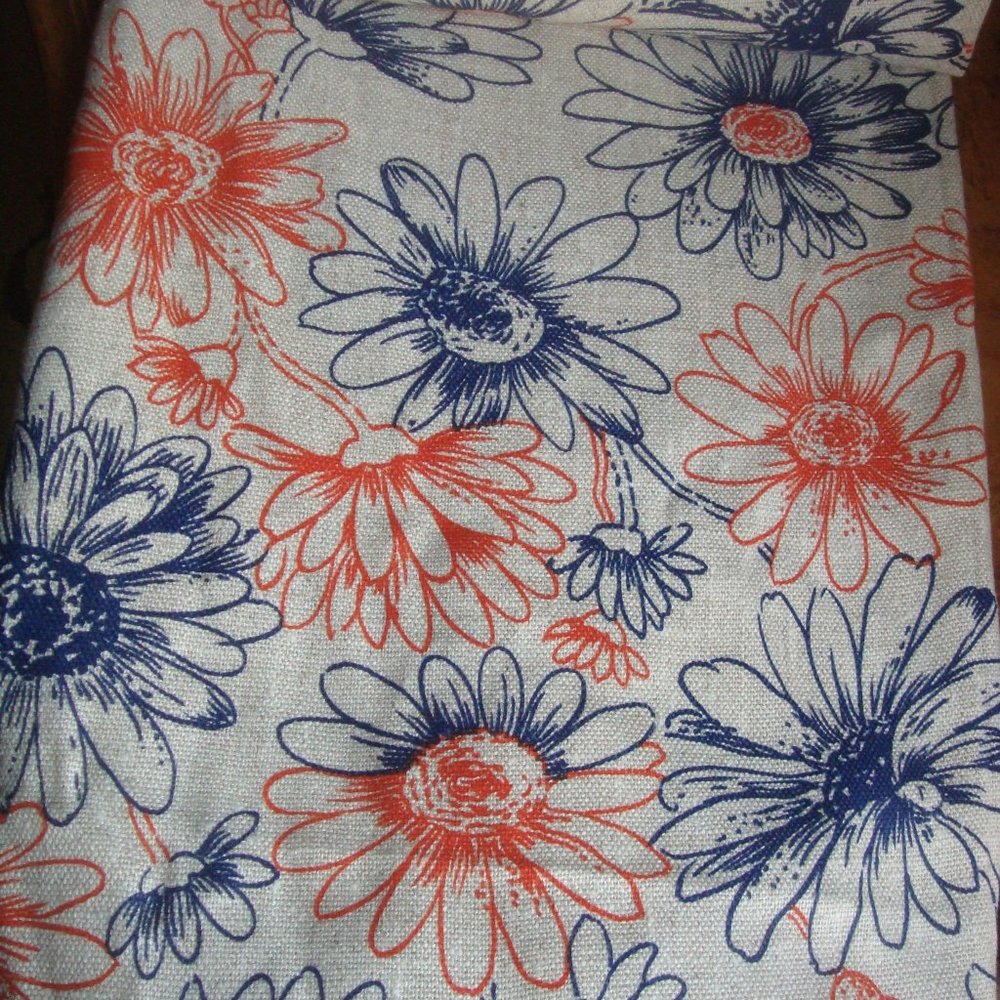 Dark Blue/Orange Large Print Daisy Pattern Woven Fabric